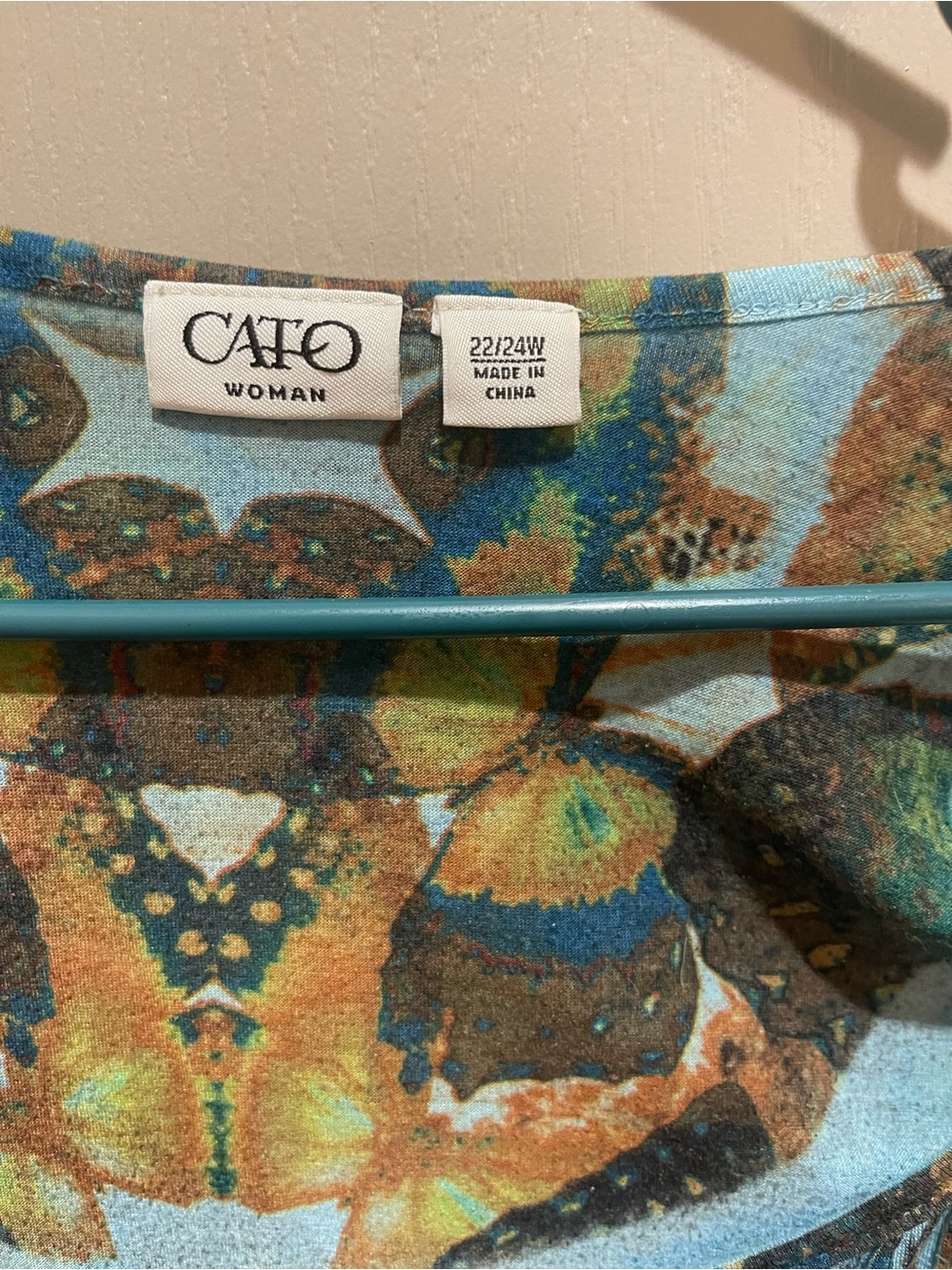 Cato Green and Blue Butterfly Peasant Tunic - Picture 4 of 5